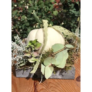 Holztablett mit Baby Boo Kürbis ~Herbstdeko