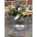 Windlicht ~ Bonbonglas groß - mit Winterkranz und Lichterkette