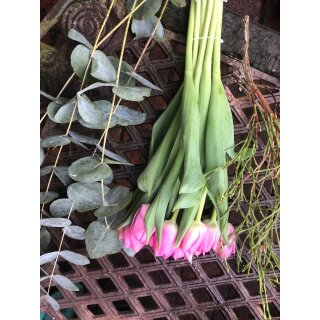 Frischer Tulpenstrauß Do it Yourself ~ 10 gefülteTulpen, Eukalyptus, Heidelbeere~ Blumendeko für die Vase , Geschenkidee