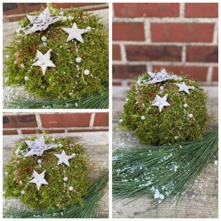 Winterliche frische Mooskugel ~ Weihnachtsdeko mit Perlen und Sternen ca.12 ~ winterdeko