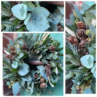 Winterkranz Eukalyptus /Italienische Zypresse und Co ~ Duftig mit Zapfen ~ ca. 25 cm ~ Winterdeko