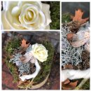 Grabschmuck mit Wachsrose beige /weiß ~ Moos-Herz...