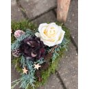 Grabschmuck mit Wachsrose beige /weiß ~ Moos-Herz...