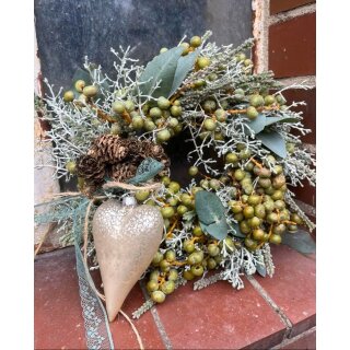 Trendiger Herbstkranz - Dattel-Eukalyptus Kranz mit Glasherz..zauberhafte Naturdeko für Tisch und Tür ca 20cm
