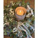 Tisch- Hasen/Frühlingkranz ca 40cm~Eukalyptus–Pistazie mit Wachsflower, Schleierkraut, Statice~veredelt mit Perlhuhnfedern & Spitzenschleife