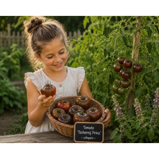 Tomate „Tschernij Prinz“ Fleischtomate-Jungpflanze im Topf … außergewöhnliche Gourmettomate mit intensiven Geschmack